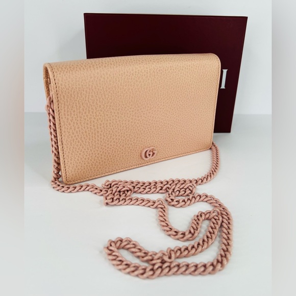 GUCCI Dollar Marmont Calfskin Enamel Logo Mini G Perfect Pink Wallet Chain Bag - Picture 16 of 16